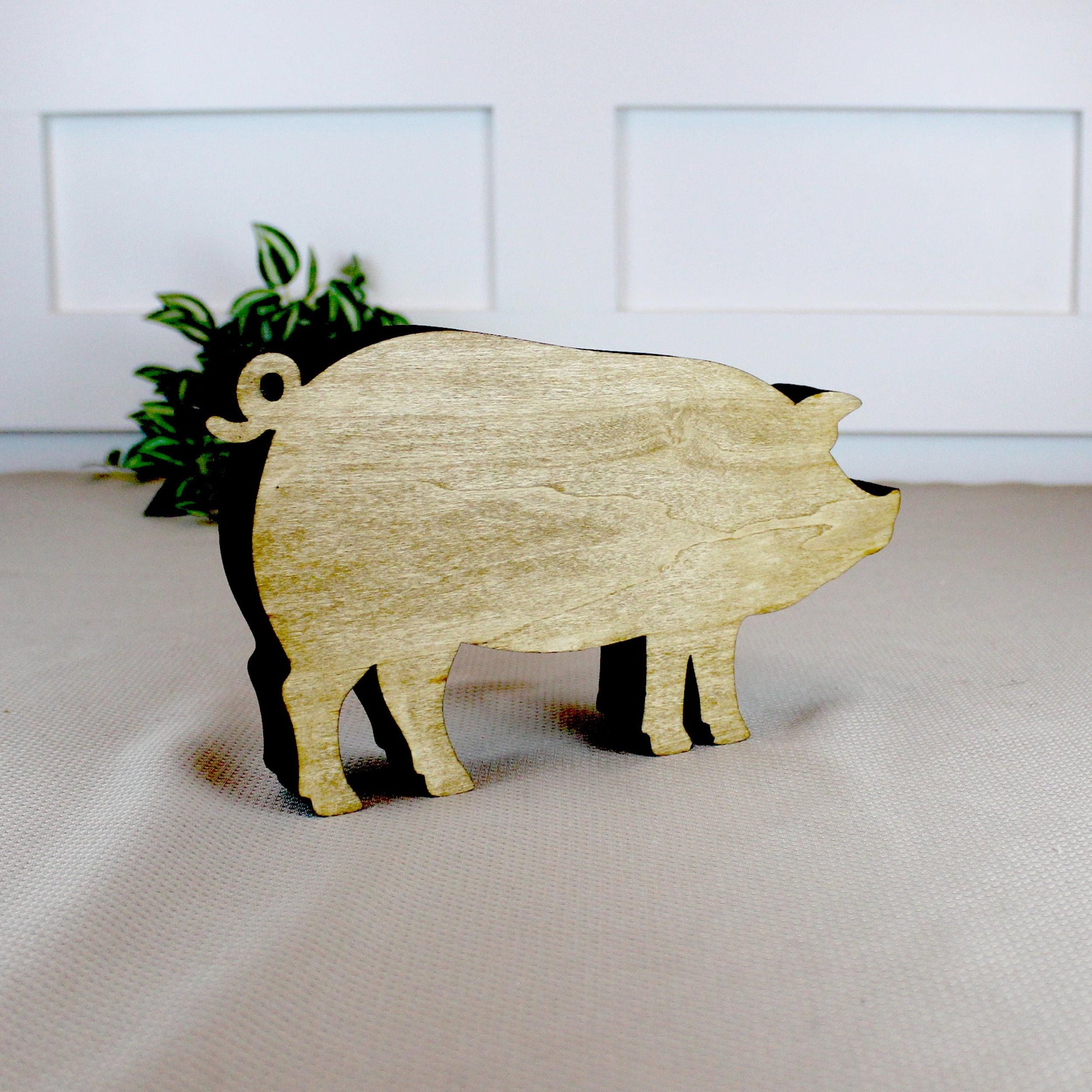 Rustic Farmhouse Pig Shelf Sitter, Pastel Striped Wood Cutout, Country Barnyard Tabletop Decor, Small Animal Figurine, Homestead Keepsake