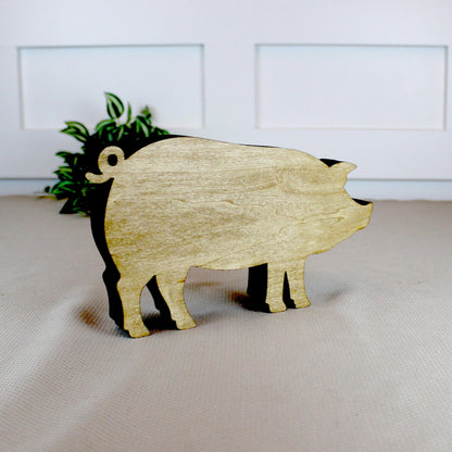 Rustic Farmhouse Pig Shelf Sitter, Pastel Striped Wood Cutout, Country Barnyard Tabletop Decor, Small Animal Figurine, Homestead Keepsake