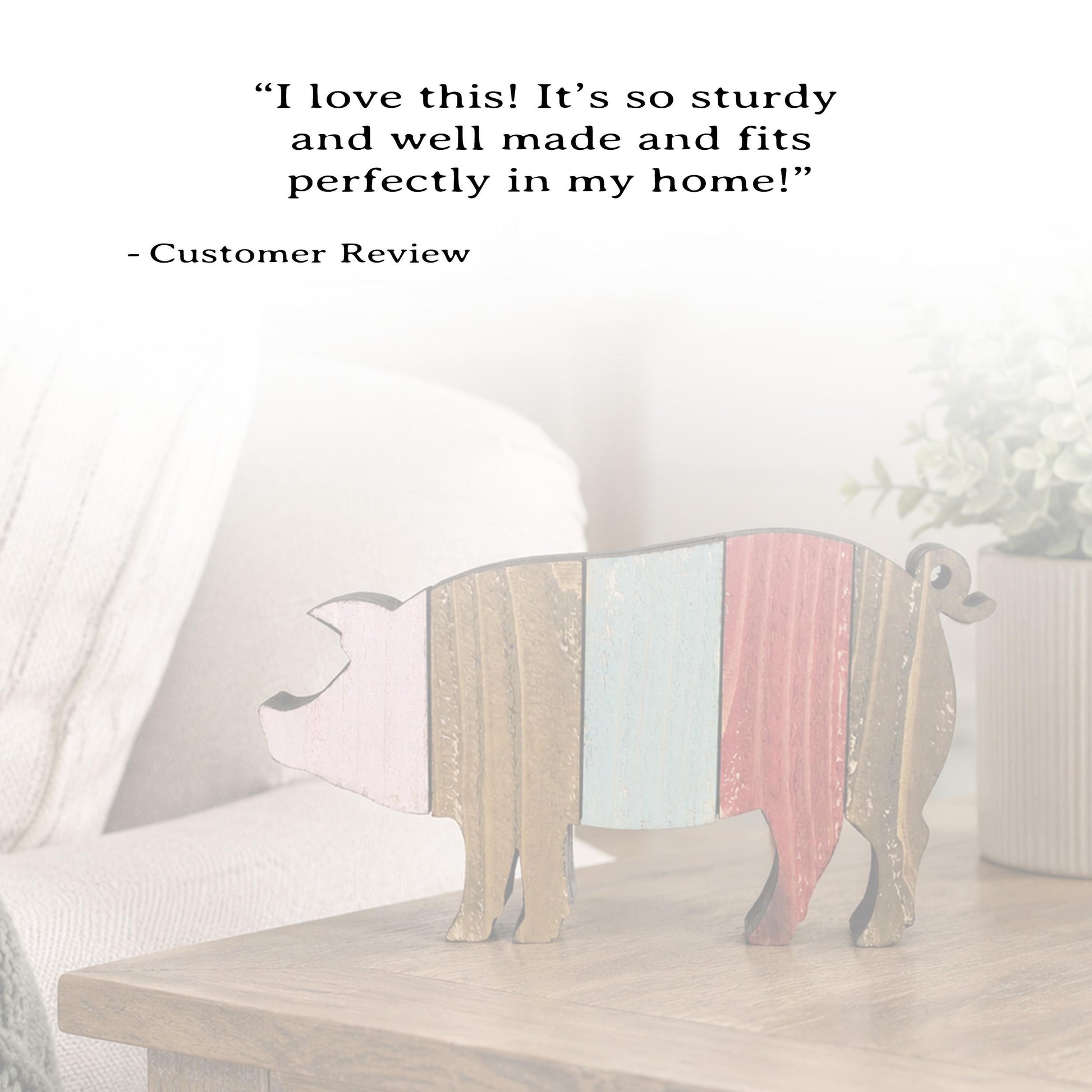 Rustic Farmhouse Pig Shelf Sitter, Pastel Striped Wood Cutout, Country Barnyard Tabletop Decor, Small Animal Figurine, Homestead Keepsake
