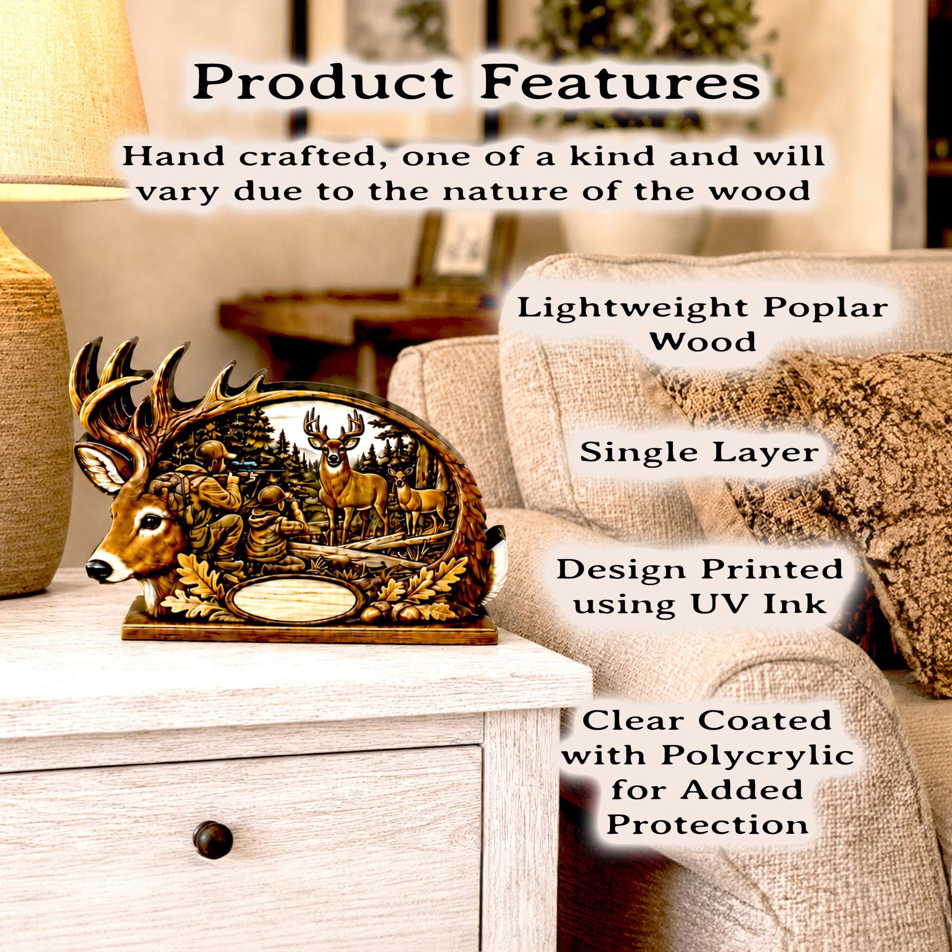 Personalized Father Son Deer Hunting Shelf Sitter, Rustic Buck Scene Tabletop Decor, Hunter Keepsake Gift for Dad, Mantle Decor