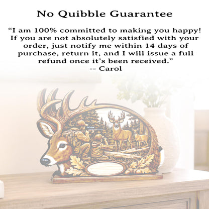 Personalized Father Son Deer Hunting Shelf Sitter, Rustic Buck Scene Tabletop Decor, Hunter Keepsake Gift for Dad, Mantle Decor