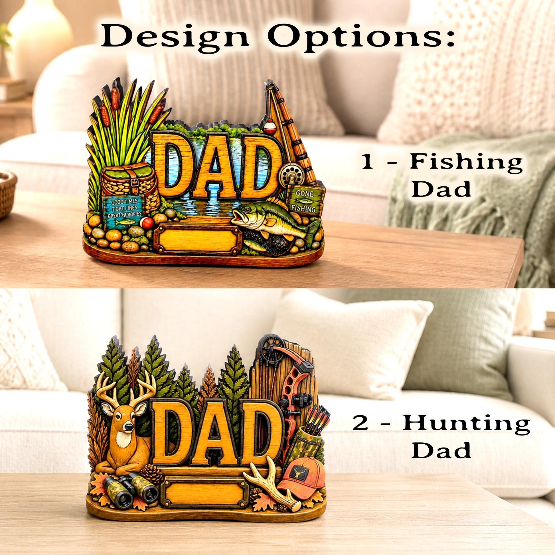 Hunting Dad Shelf Sitter, Personalized Fathers Day Gift, Layered Wood Deer Tabletop Decor, Buck Hunter Birthday Keepsake, Mantle Tray Sign