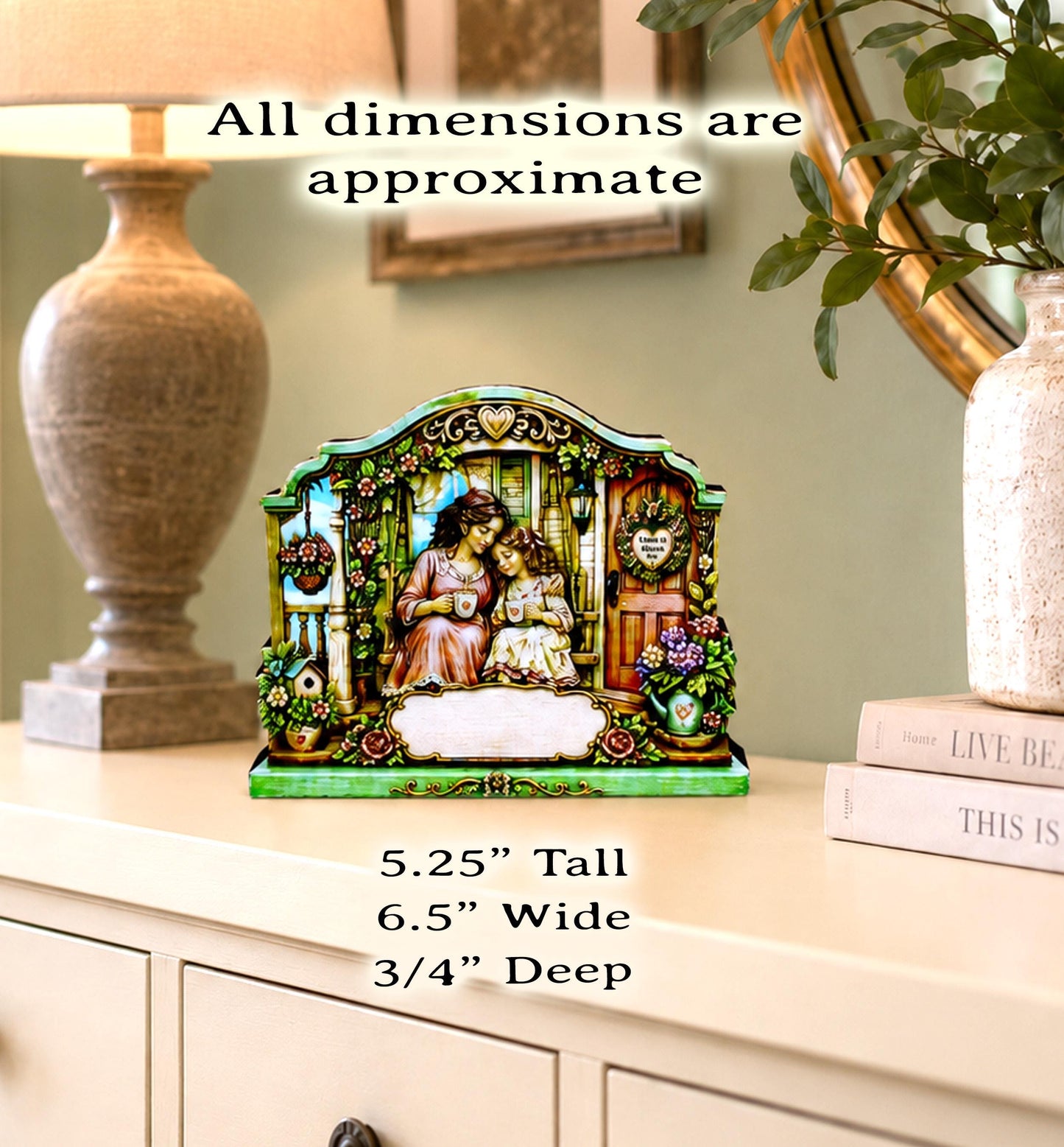 Personalized Mother Daughter Porch Shelf Sitter, Cozy Cottage Garden Scene, Mantle or Tabletop Keepsake Gift for Mom or Daughter