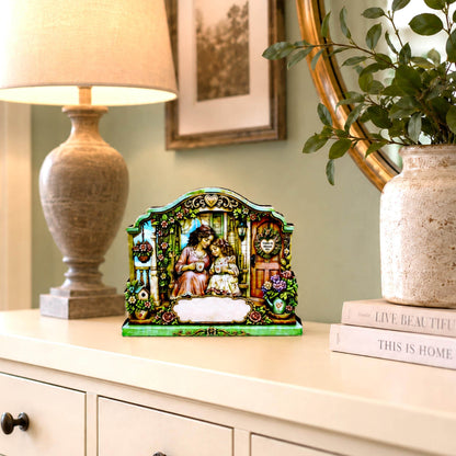 Personalized Mother Daughter Porch Shelf Sitter, Cozy Cottage Garden Scene, Mantle or Tabletop Keepsake Gift for Mom or Daughter