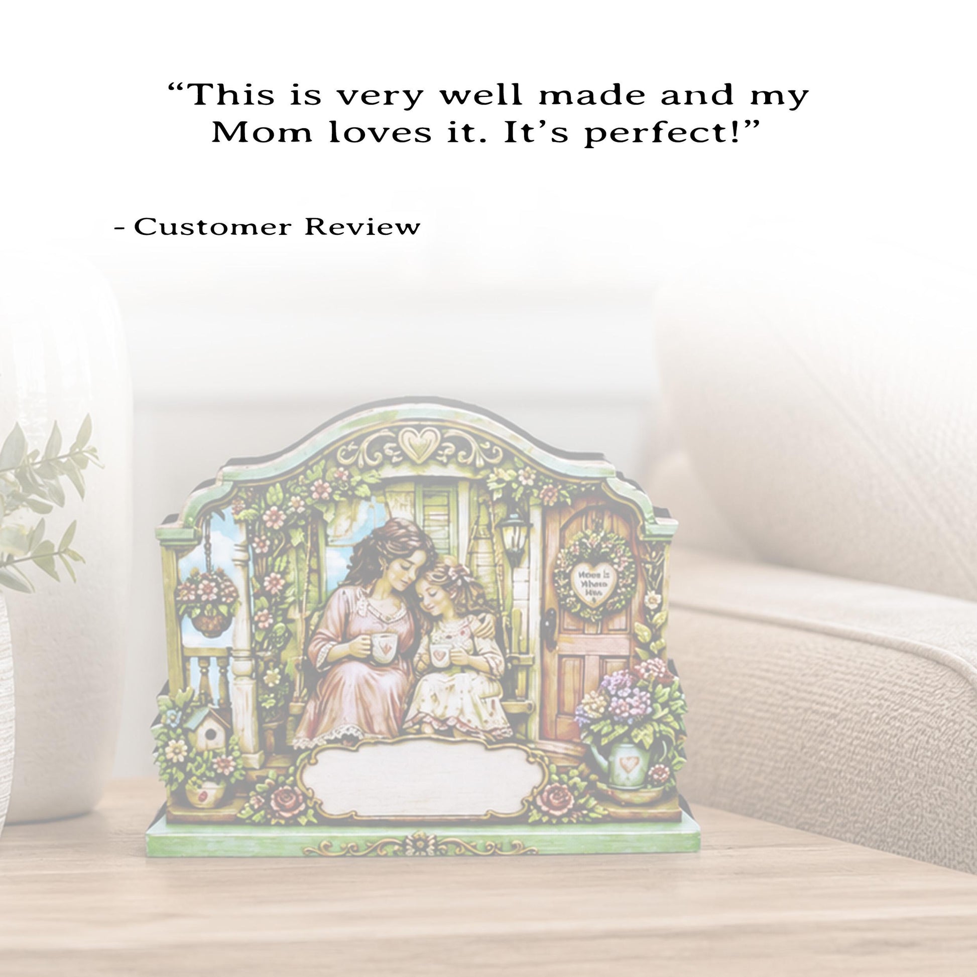 Personalized Mother Daughter Porch Shelf Sitter, Cozy Cottage Garden Scene, Mantle or Tabletop Keepsake Gift for Mom or Daughter