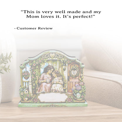 Personalized Mother Daughter Porch Shelf Sitter, Cozy Cottage Garden Scene, Mantle or Tabletop Keepsake Gift for Mom or Daughter