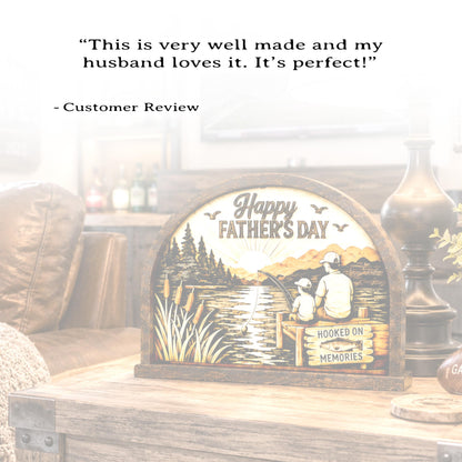 Personalized Father Son Fishing Shelf Sitter, Father’s Day Decor, Rustic Lake Scene Keepsake Gift for Dad, Tabletop Decor, Birthday Present
