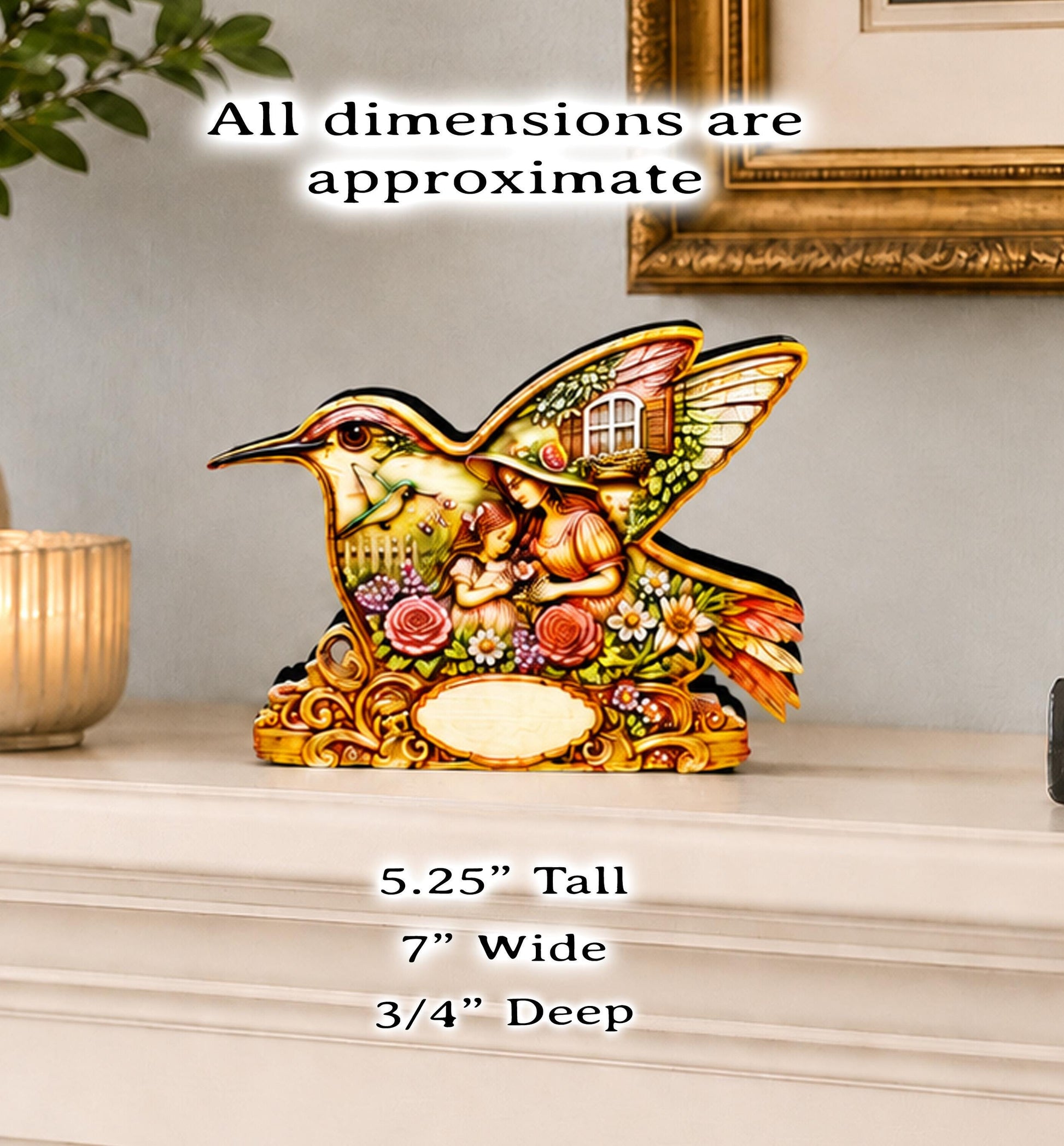 Whimsical Hummingbird Shelf Sitter, Spring Cottage Wood Decor, Layered Floral Tabletop Sign, Bird Lover Gift, Garden Home Accent Keepsake