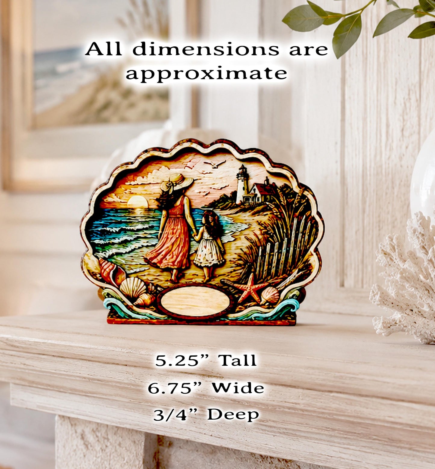Personalized Mother Daughter Beach Shelf Sitter, Coastal Ocean Scene Decor, Seashell Tabletop Keepsake Gift for Mom or Daughter