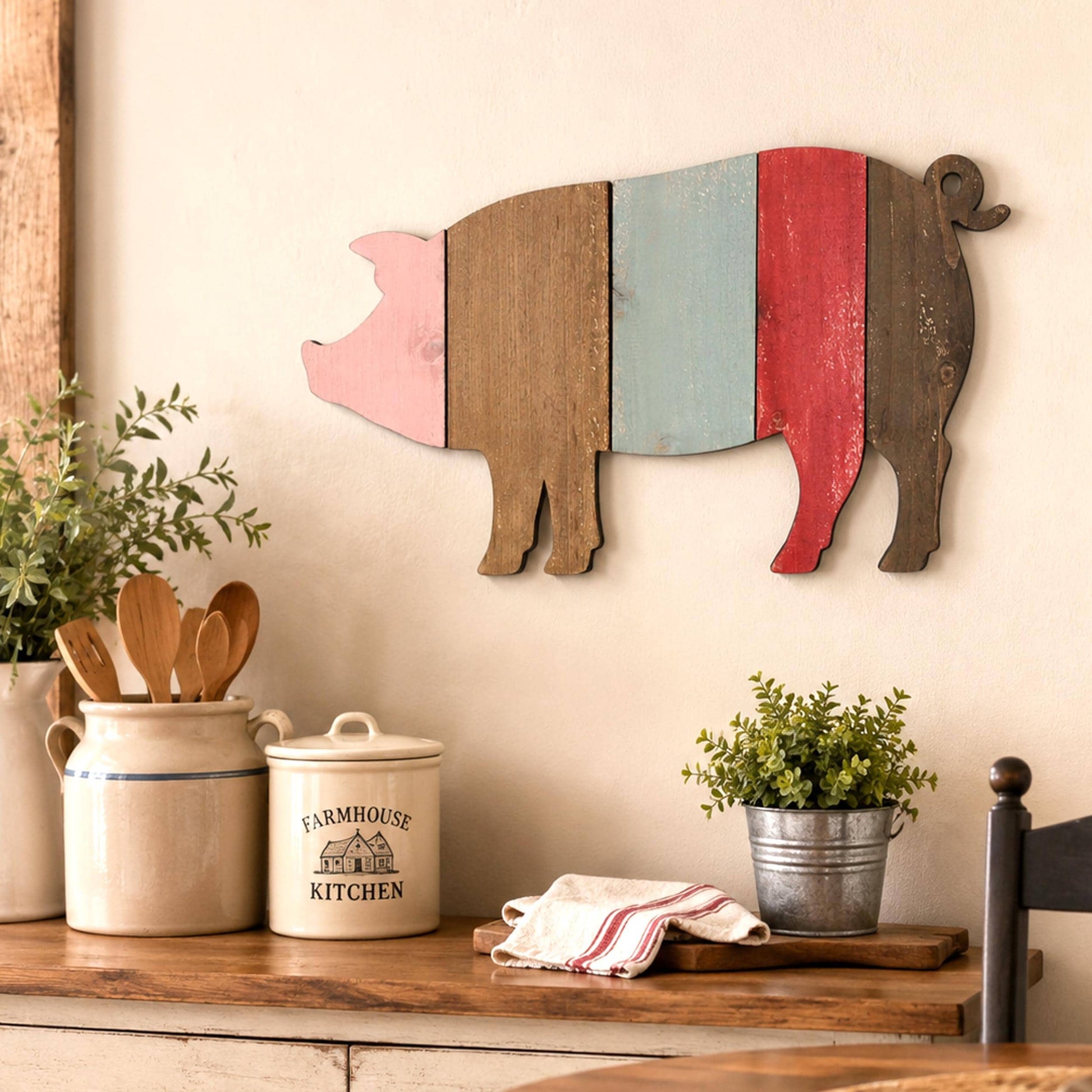 Pallet art Pig Wall Art, Farmhouse Pig Decor, Rustic Wooden Pig Wall Hanging, Country Kitchen Accent, Hog Gift Keepsake