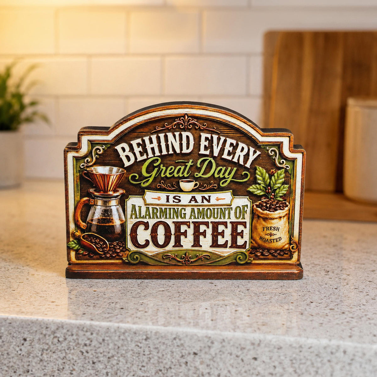 Rustic Coffee Bar Shelf Sitter Perfect for Kitchen Counter or Coffee Bar, Funny Kitchen Counter Sign, Farmhouse Espresso Station Decor