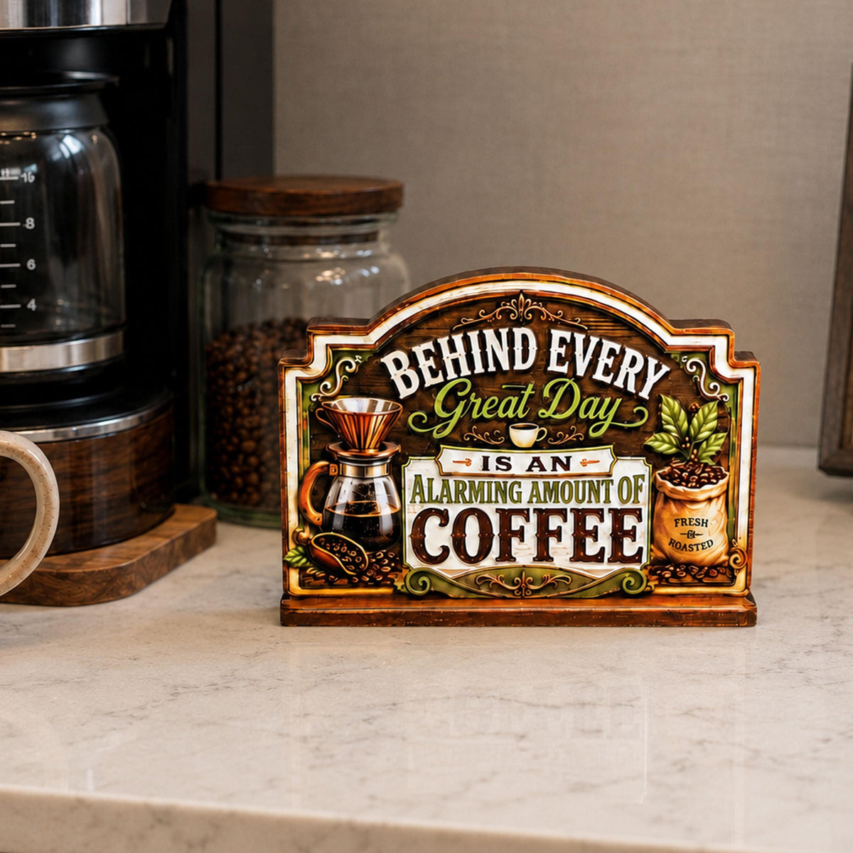Rustic Coffee Bar Shelf Sitter Perfect for Kitchen Counter or Coffee Bar, Funny Kitchen Counter Sign, Farmhouse Espresso Station Decor