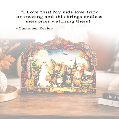 Vintage Halloween Shelf Sitter Perfect for Entryway or Window Sill, Trick Or Treat Autumn Keepsake, Spooky Pumpkin Table Accent, 2 Layers