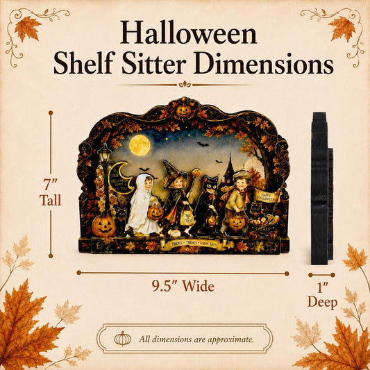 Vintage Halloween Shelf Sitter Perfect for Entryway or Window Sill, Trick Or Treat Autumn Keepsake, Spooky Pumpkin Table Accent, 2 Layers