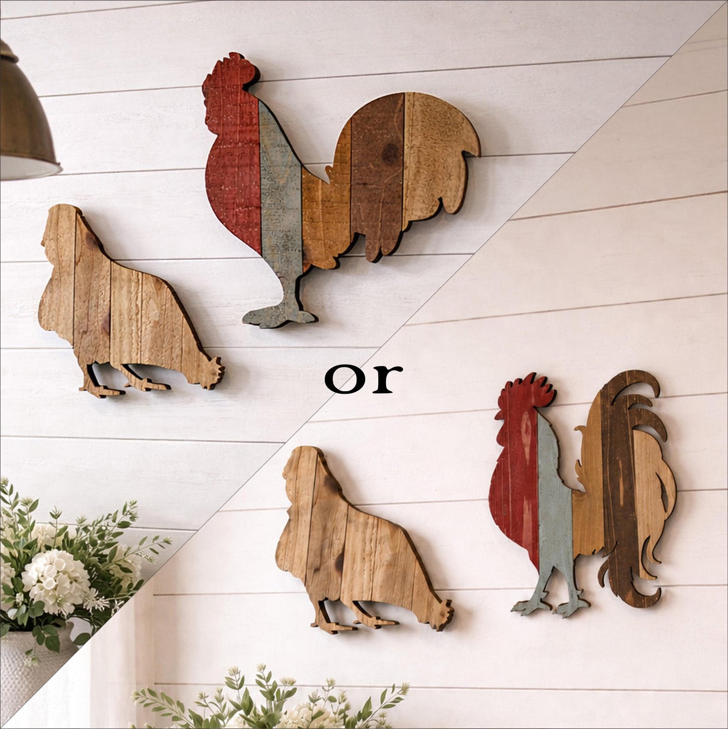 Pallet art Chicken and Rooster Wall Art, Farmhouse Chicken Decor, Rustic Wooden Hen and Rooster Wall Hanging