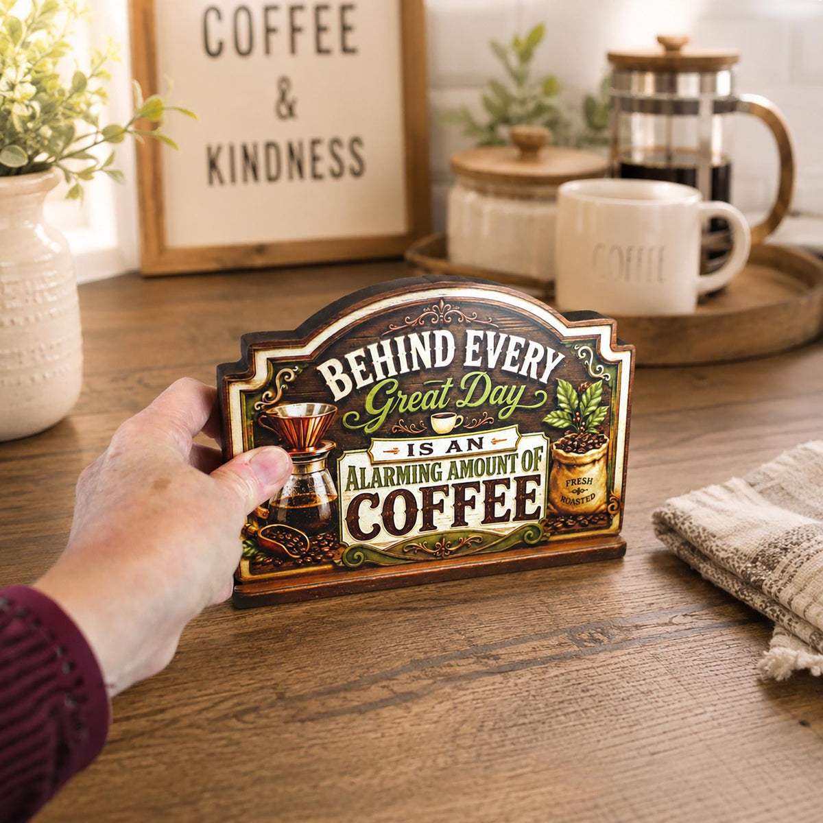 Rustic Coffee Bar Shelf Sitter Perfect for Kitchen Counter or Coffee Bar, Funny Kitchen Counter Sign, Farmhouse Espresso Station Decor