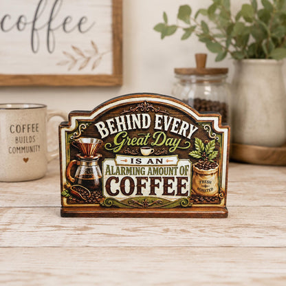 Rustic Coffee Bar Shelf Sitter Perfect for Kitchen Counter or Coffee Bar, Funny Kitchen Counter Sign, Farmhouse Espresso Station Decor