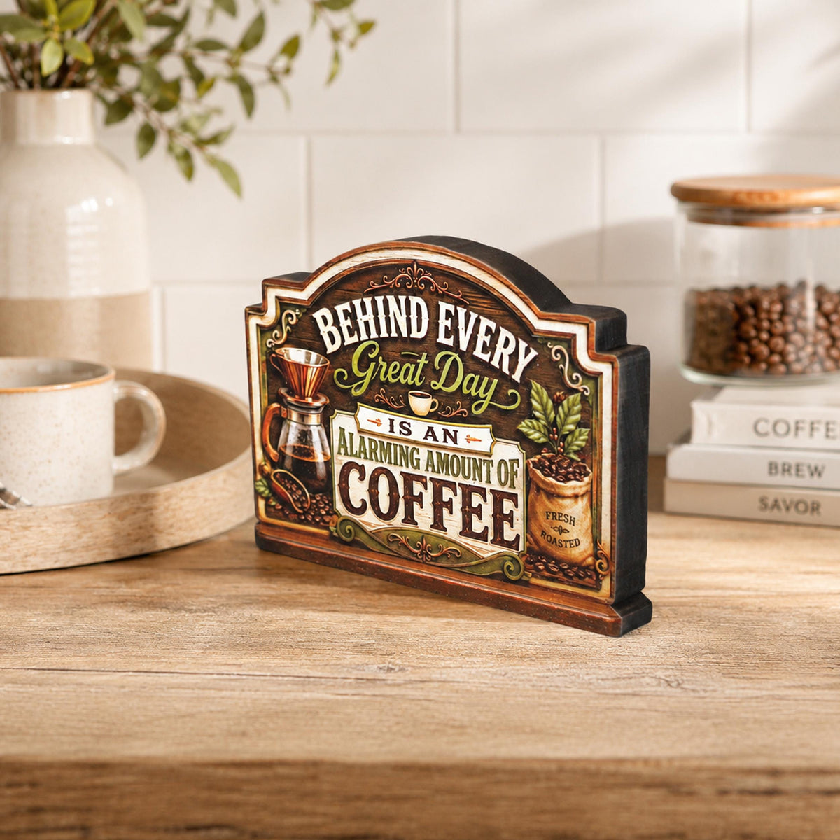 Rustic Coffee Bar Shelf Sitter Perfect for Kitchen Counter or Coffee Bar, Funny Kitchen Counter Sign, Farmhouse Espresso Station Decor
