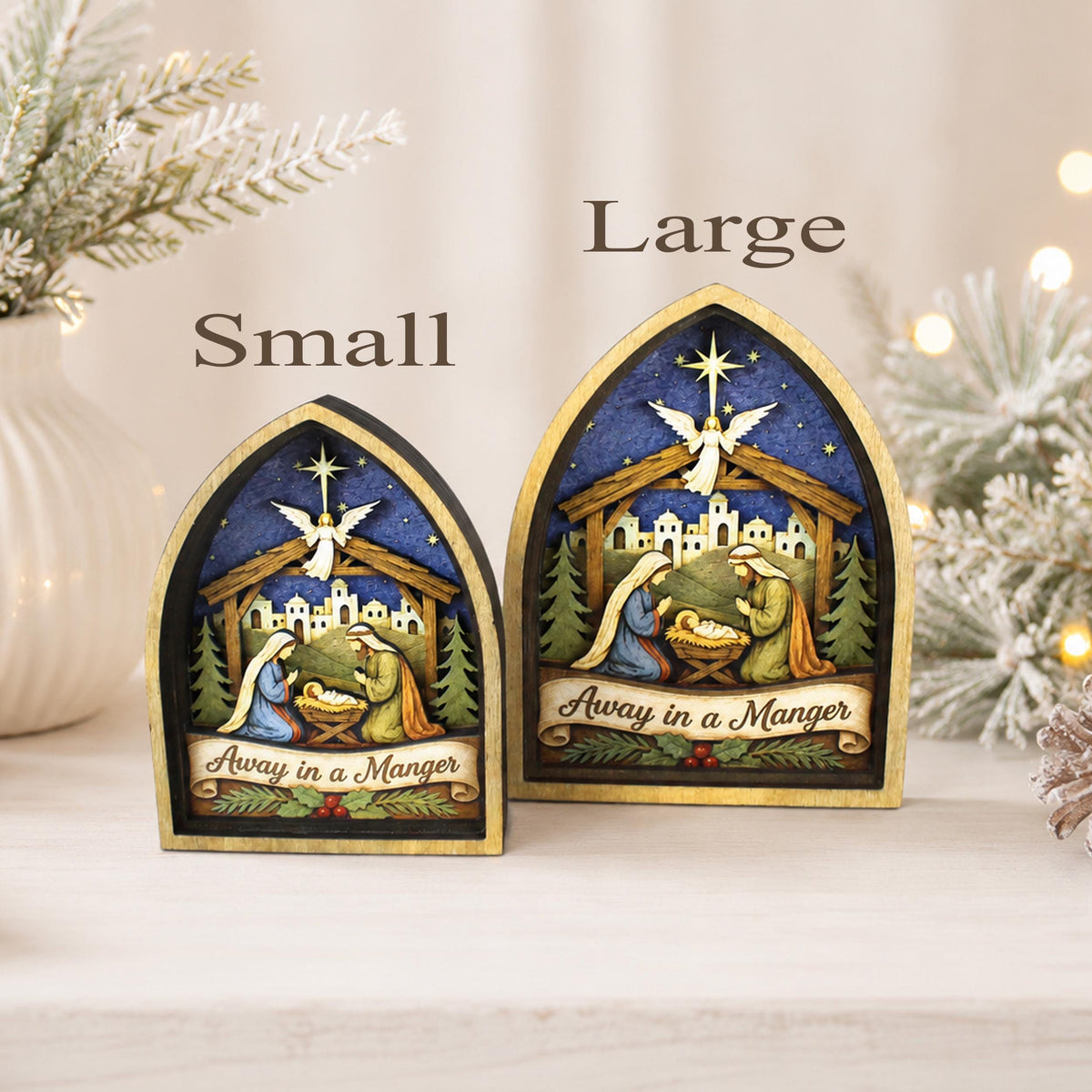 Rustic Nativity Scene Christmas Shelf Sitter, Holy Family Manger Keepsake, Bethlehem Wooden Table Decor, Christian Faith Holiday, 6 Layers