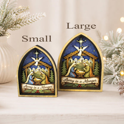 Rustic Nativity Scene Christmas Shelf Sitter, Holy Family Manger Keepsake, Bethlehem Wooden Table Decor, Christian Faith Holiday, 6 Layers