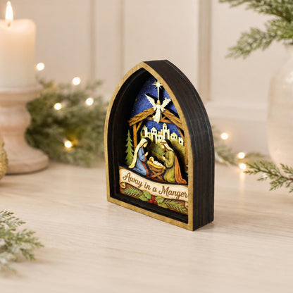 Rustic Nativity Scene Christmas Shelf Sitter, Holy Family Manger Keepsake, Bethlehem Wooden Table Decor, Christian Faith Holiday, 6 Layers