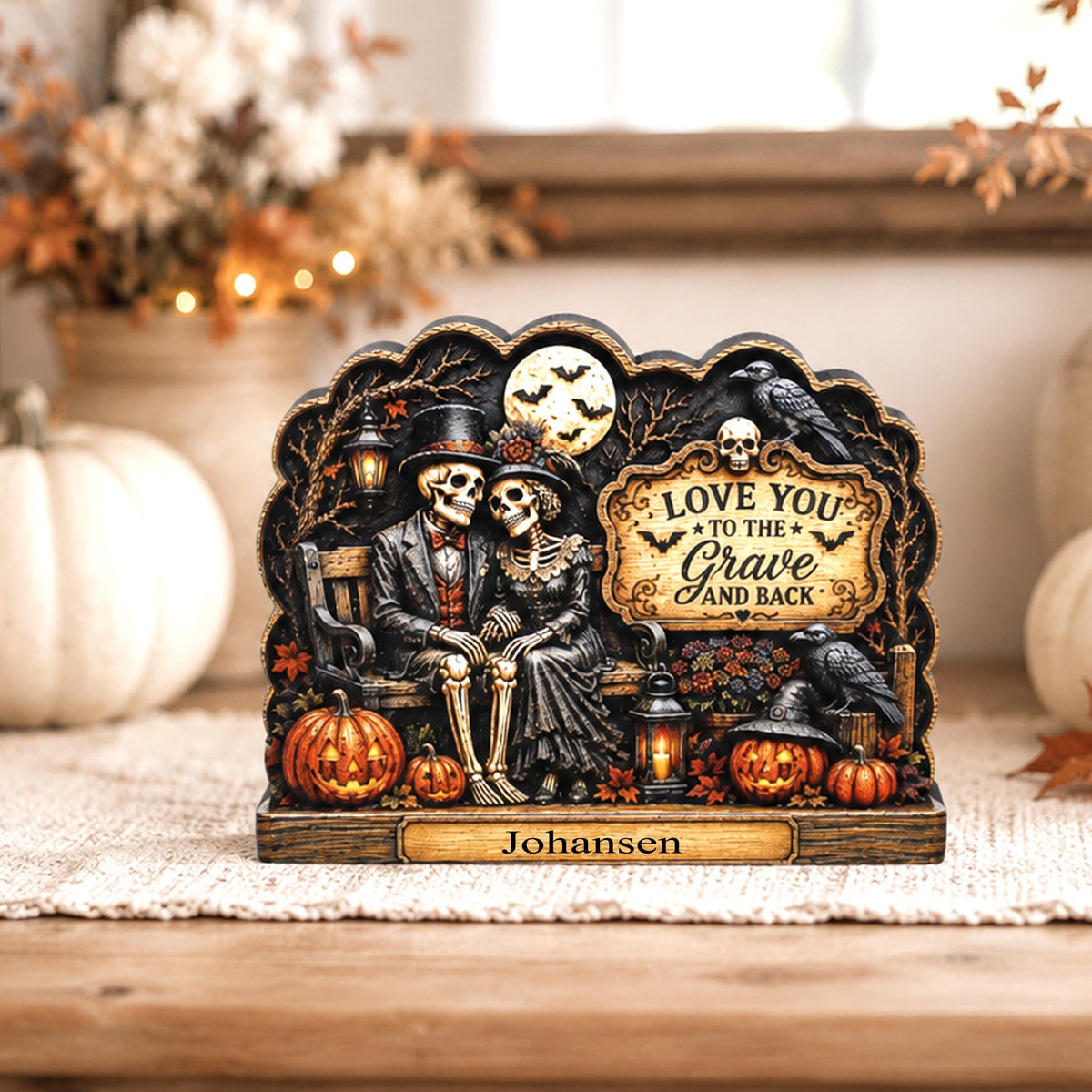 Vintage Gothic Halloween Shelf Sitter Perfect for Entryway or Window Sill, Trick Or Treat Autumn Keepsake, Spooky Pumpkin Table Accent, 2