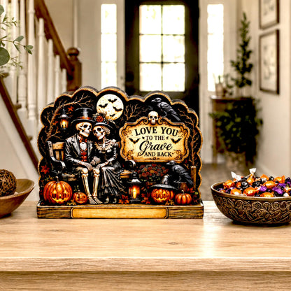Vintage Gothic Halloween Shelf Sitter Perfect for Entryway or Window Sill, Trick Or Treat Autumn Keepsake, Spooky Pumpkin Table Accent, 2