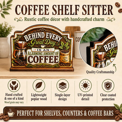 Rustic Coffee Bar Shelf Sitter Perfect for Kitchen Counter or Coffee Bar, Funny Kitchen Counter Sign, Farmhouse Espresso Station Decor