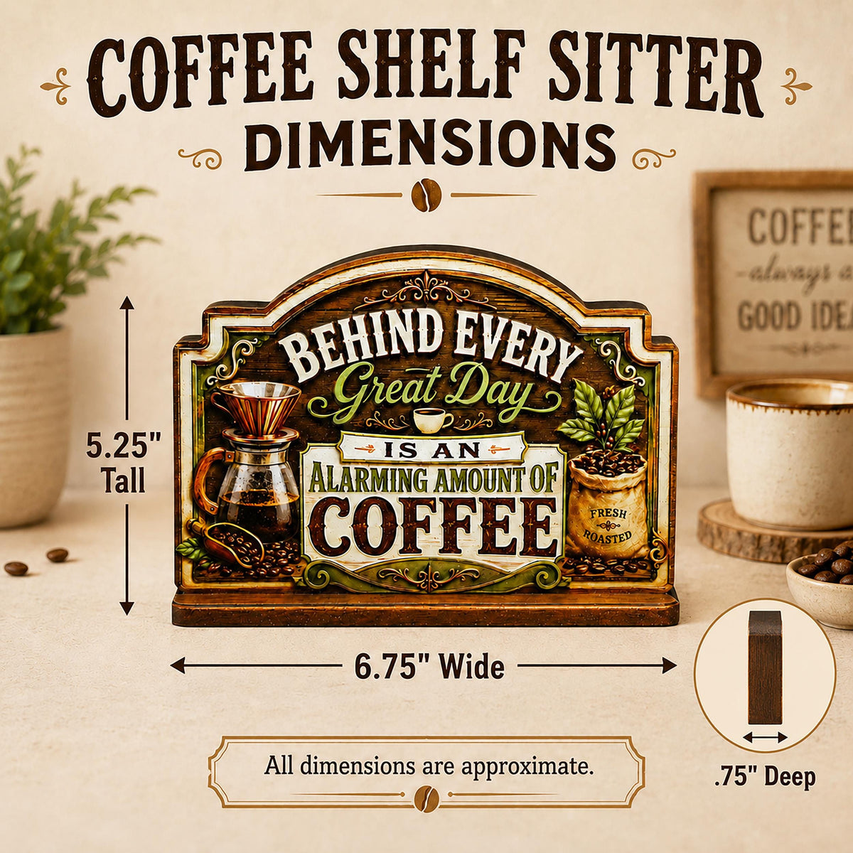 Rustic Coffee Bar Shelf Sitter Perfect for Kitchen Counter or Coffee Bar, Funny Kitchen Counter Sign, Farmhouse Espresso Station Decor