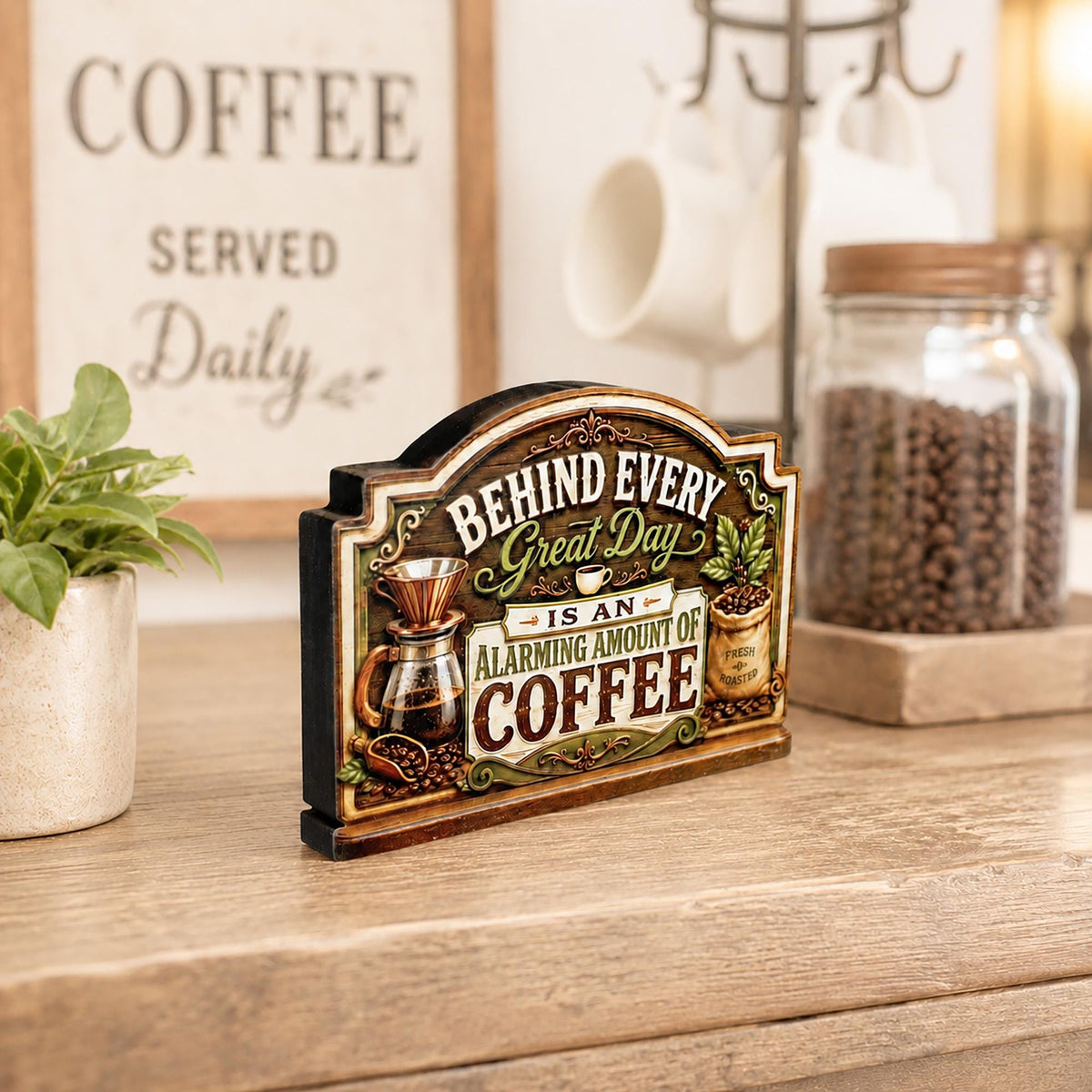 Rustic Coffee Bar Shelf Sitter Perfect for Kitchen Counter or Coffee Bar, Funny Kitchen Counter Sign, Farmhouse Espresso Station Decor