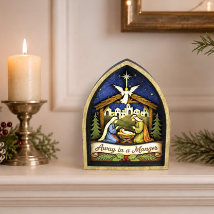 Rustic Nativity Scene Christmas Shelf Sitter, Holy Family Manger Keepsake, Bethlehem Wooden Table Decor, Christian Faith Holiday, 6 Layers