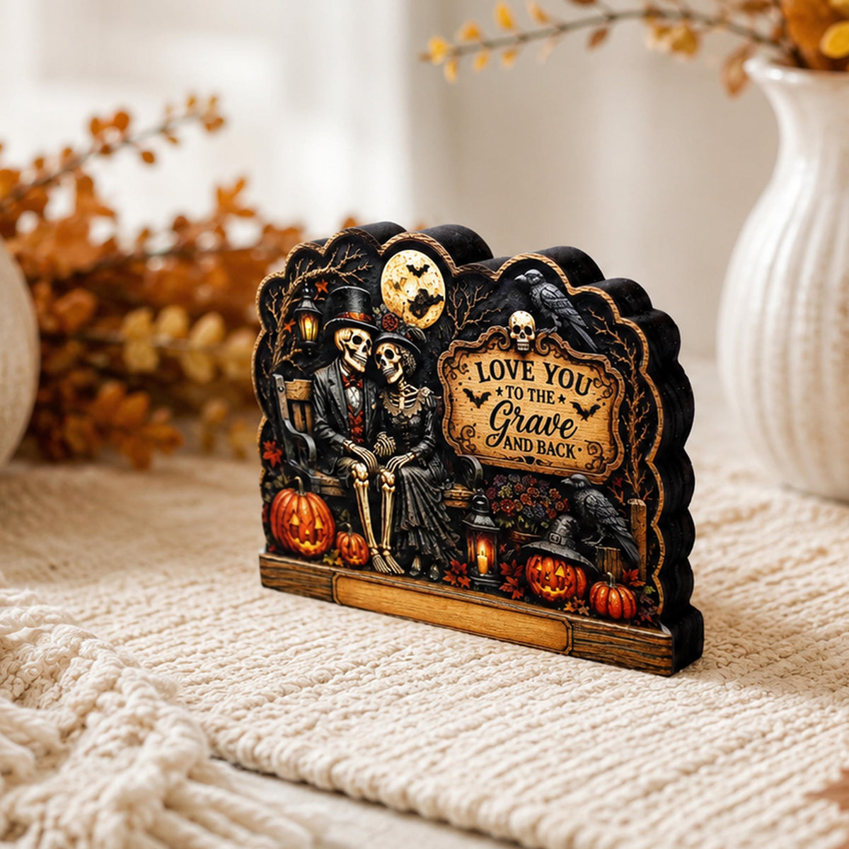 Vintage Gothic Halloween Shelf Sitter Perfect for Entryway or Window Sill, Trick Or Treat Autumn Keepsake, Spooky Pumpkin Table Accent, 2