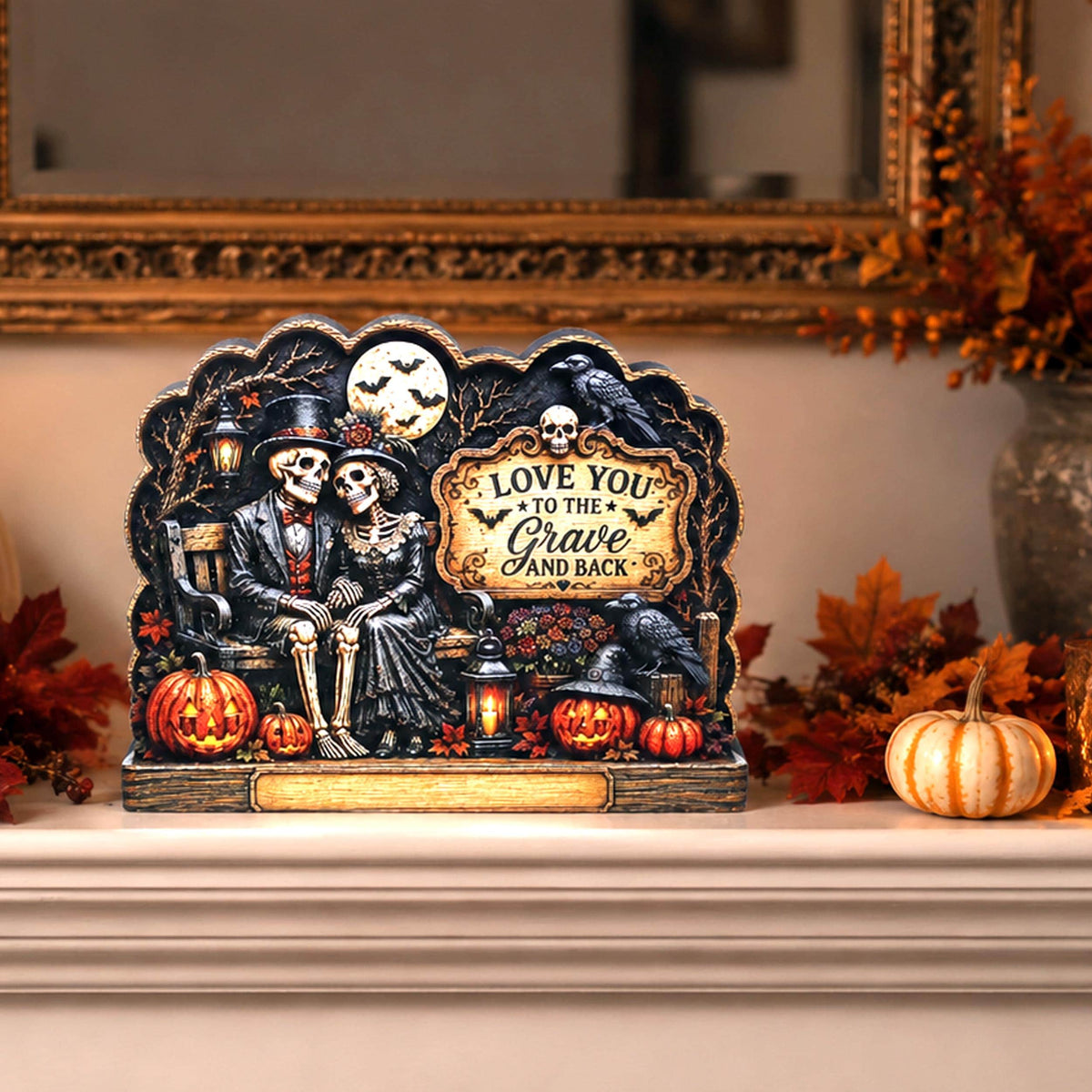 Vintage Gothic Halloween Shelf Sitter Perfect for Entryway or Window Sill, Trick Or Treat Autumn Keepsake, Spooky Pumpkin Table Accent, 2