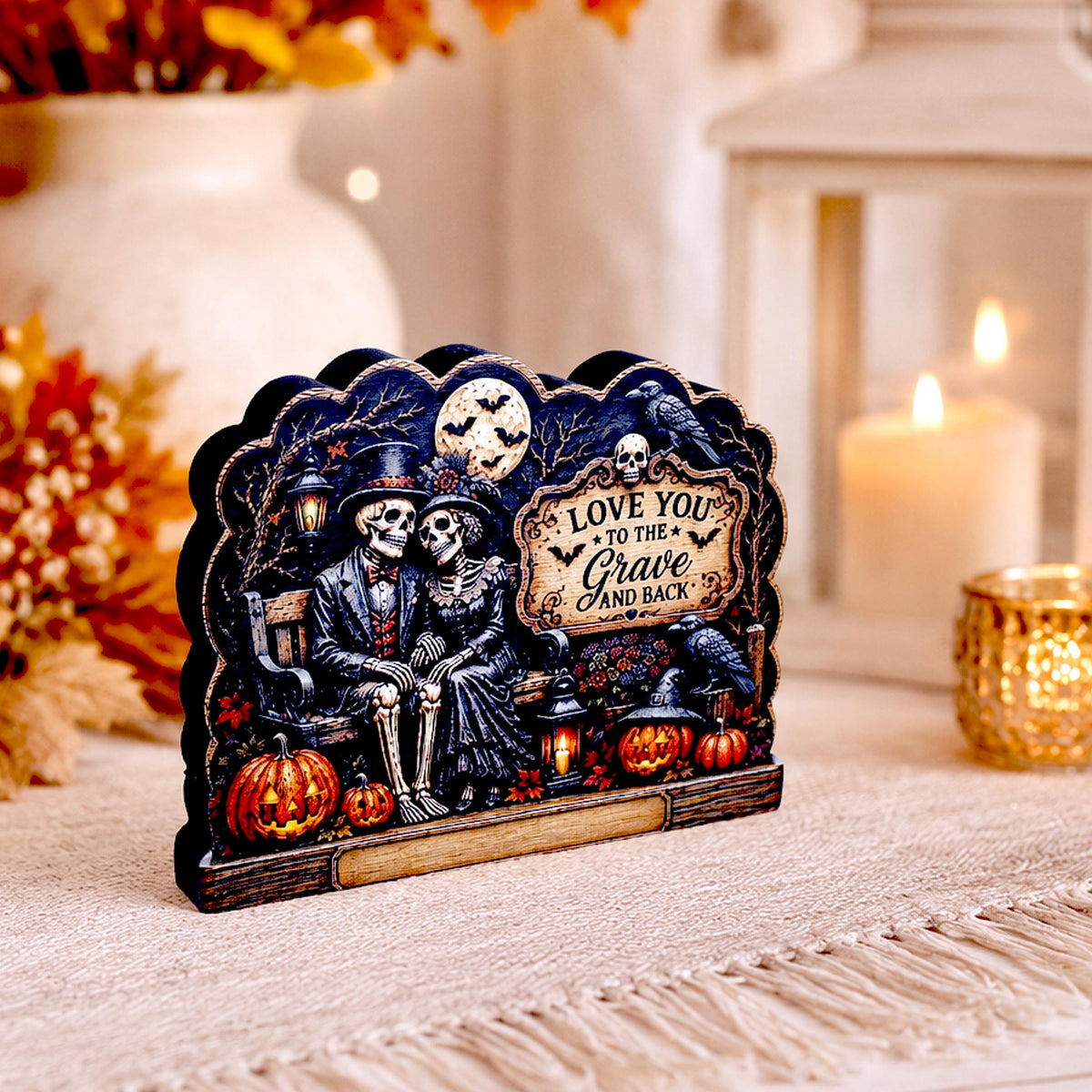 Vintage Gothic Halloween Shelf Sitter Perfect for Entryway or Window Sill, Trick Or Treat Autumn Keepsake, Spooky Pumpkin Table Accent, 2