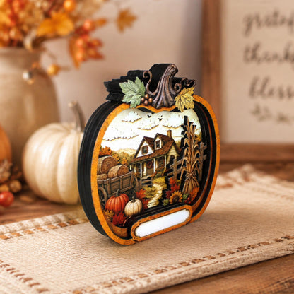 Personalized Pumpkin Fall Decor, Custom Family Name Autumn Shelf Sitter, Layered Wood Farmhouse Decor, Thanksgiving Table Accent