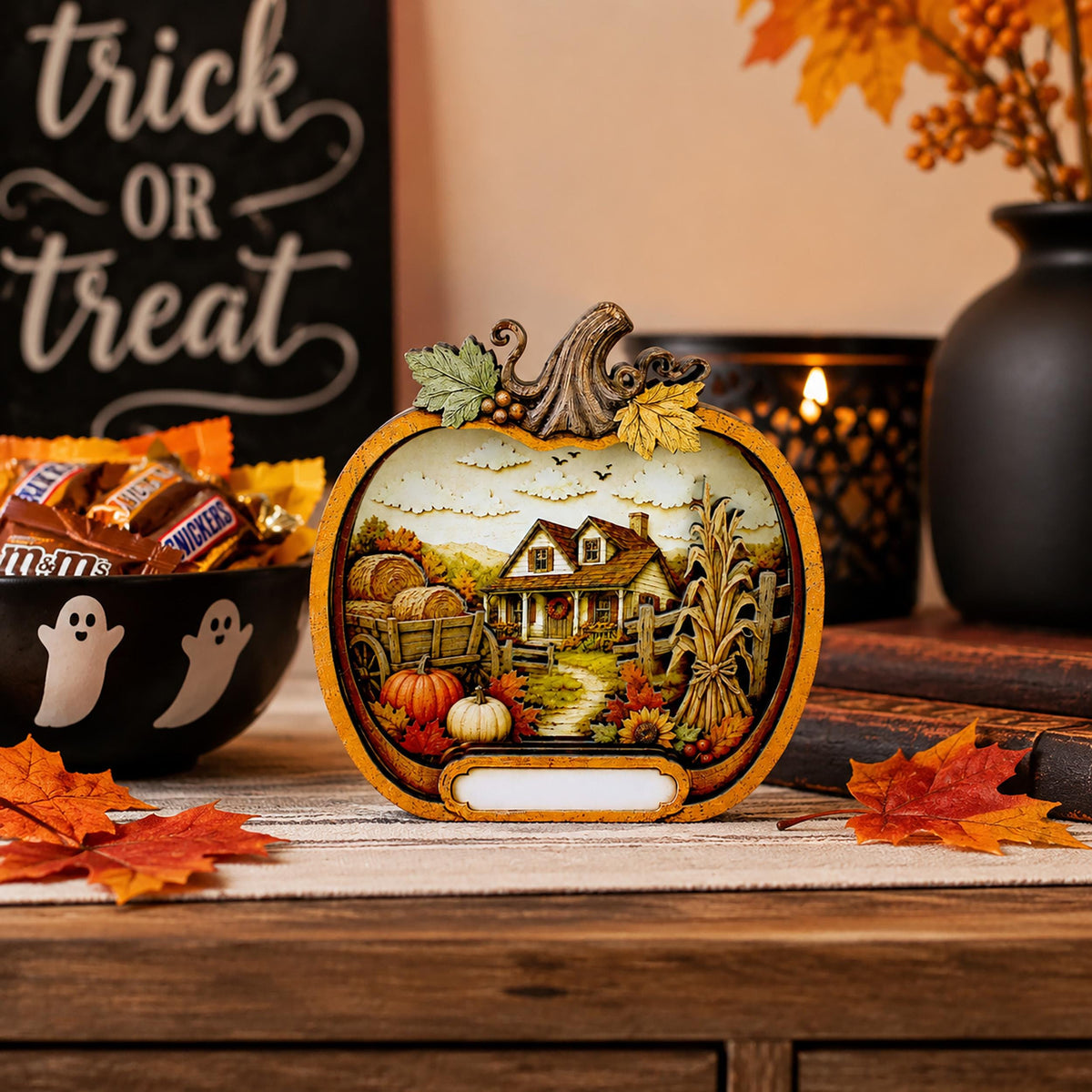 Personalized Pumpkin Fall Decor, Custom Family Name Autumn Shelf Sitter, Layered Wood Farmhouse Decor, Thanksgiving Table Accent
