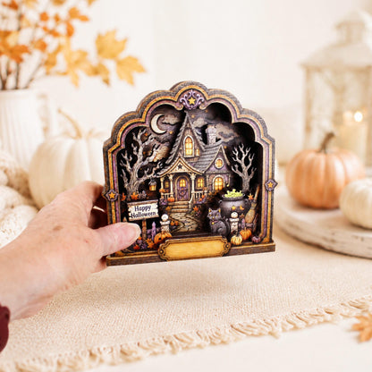 Haunted House Halloween Decoration, Personalized Layered Wood Tabletop Spooky Decor, Whimsical Accent for Mantel, Shelf or Entryway