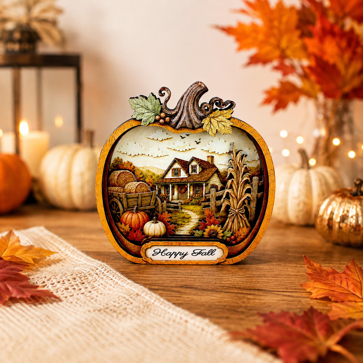 Personalized Pumpkin Fall Decor, Custom Family Name Autumn Shelf Sitter, Layered Wood Farmhouse Decor, Thanksgiving Table Accent