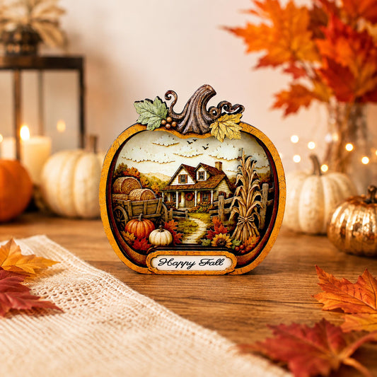 Personalized Pumpkin Fall Decor, Custom Family Name Autumn Shelf Sitter, Layered Wood Farmhouse Decor, Thanksgiving Table Accent