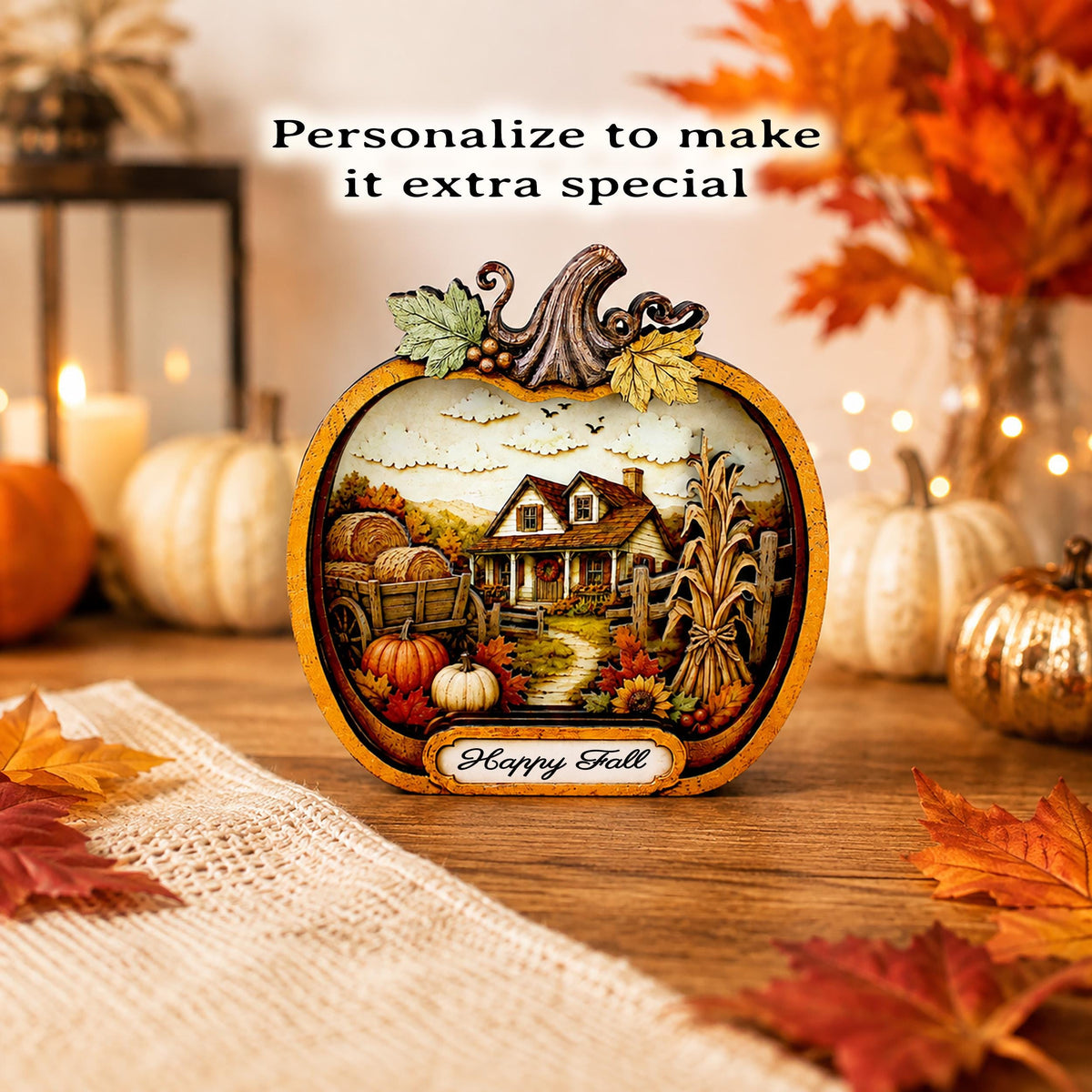 Personalized Pumpkin Fall Decor, Custom Family Name Autumn Shelf Sitter, Layered Wood Farmhouse Decor, Thanksgiving Table Accent