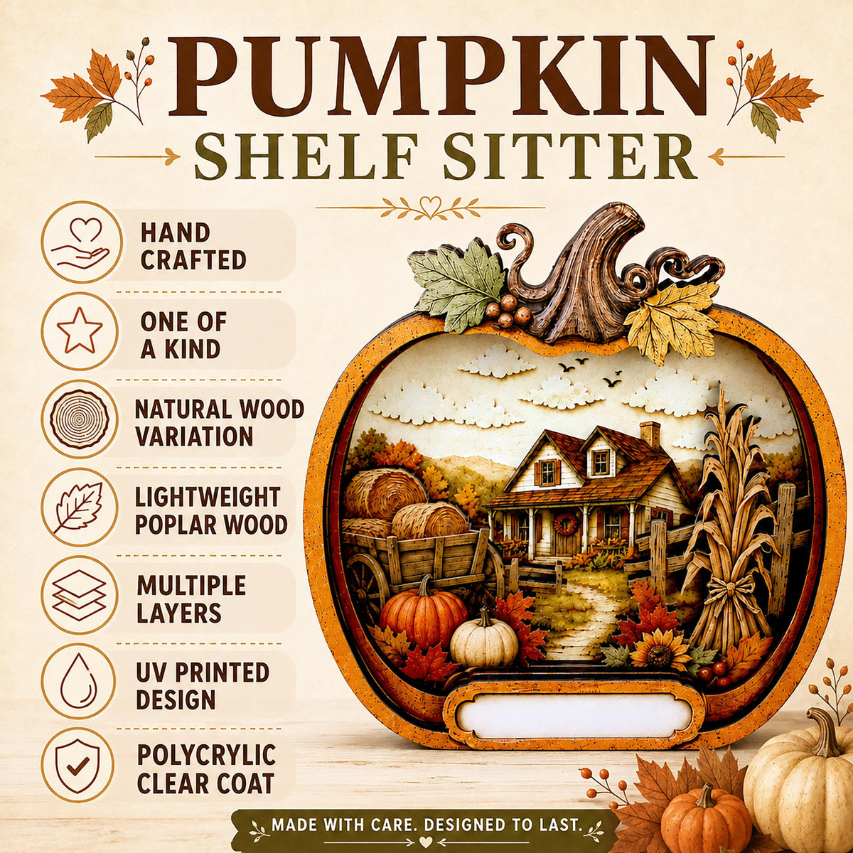 Personalized Pumpkin Fall Decor, Custom Family Name Autumn Shelf Sitter, Layered Wood Farmhouse Decor, Thanksgiving Table Accent