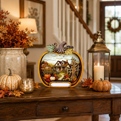 Personalized Pumpkin Fall Decor, Custom Family Name Autumn Shelf Sitter, Layered Wood Farmhouse Decor, Thanksgiving Table Accent