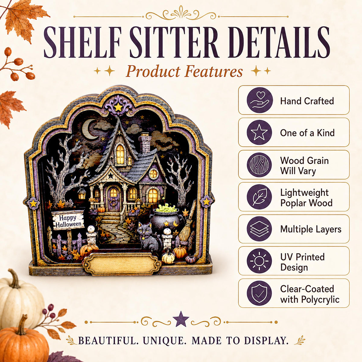 Haunted House Halloween Decoration, Personalized Layered Wood Tabletop Spooky Decor, Whimsical Accent for Mantel, Shelf or Entryway