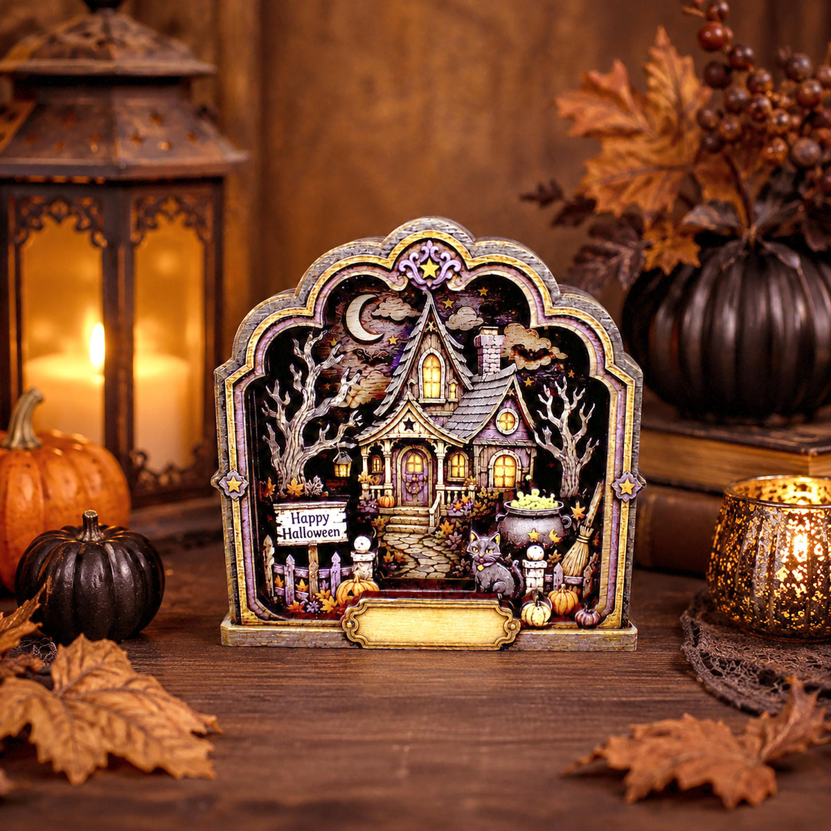 Haunted House Halloween Decoration, Personalized Layered Wood Tabletop Spooky Decor, Whimsical Accent for Mantel, Shelf or Entryway