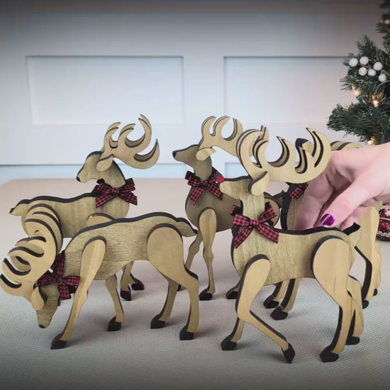 Personalized Wooden Reindeer Shelf Sitters – Rustic Christmas Mantel Decor