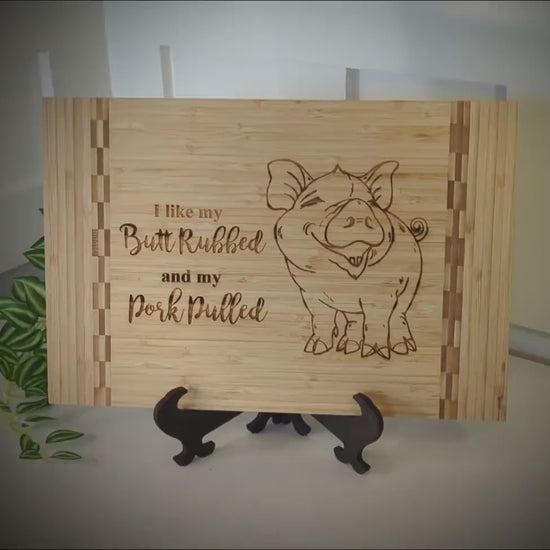 BBQ Pig Cutting Board, BBQ Cutting Board, Pig Lover Gifts, Housewarming, I like my butt rubbed and my pork pulled, Wooden Easel Included