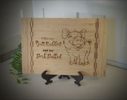 BBQ Pig Cutting Board, BBQ Cutting Board, Pig Lover Gifts, Housewarming, I like my butt rubbed and my pork pulled, Wooden Easel Included