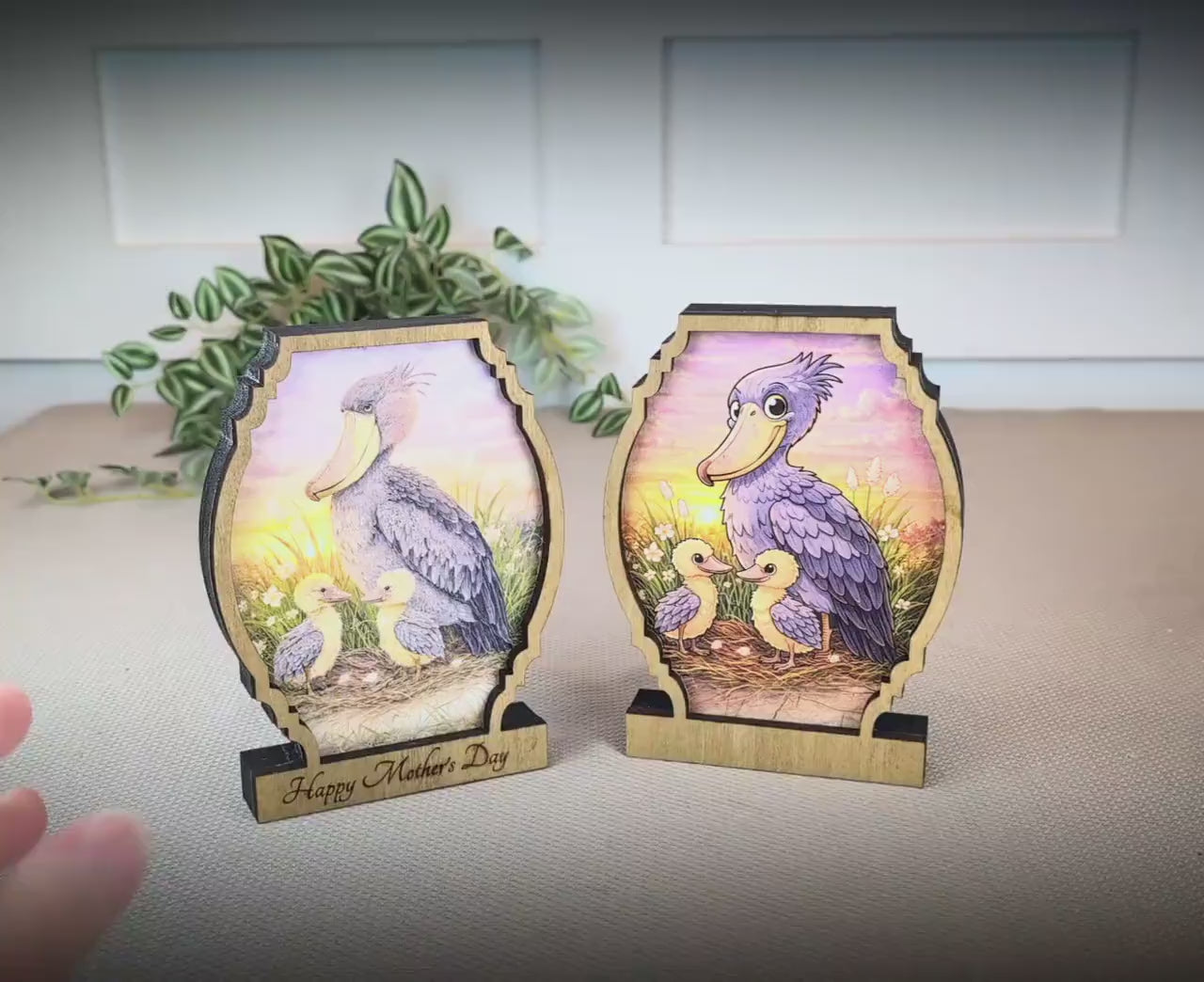 Personalized Shoebill Stork Mother’s Day Shelf Sitter, Bird Mom Gift, Painted Bird Table Decor, Nature Lover Keepsake