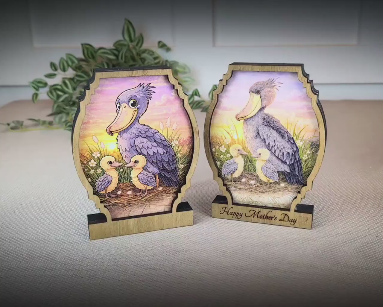 Personalized Shoebill Stork Shelf Sitter, Bird Mom Decor, Woodland Nursery Gift, Color Sketch Tabletop Sign, Nature Lover Keepsake