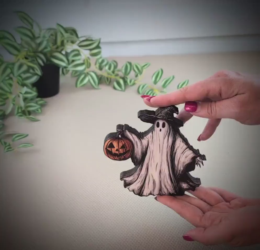 Halloween Ghost Shelf Sitter – Rustic Décor, Good for Tiered Trays, Mantels & Shelves,  Perfect For Halloween Nights and Soft Autumn Breezes